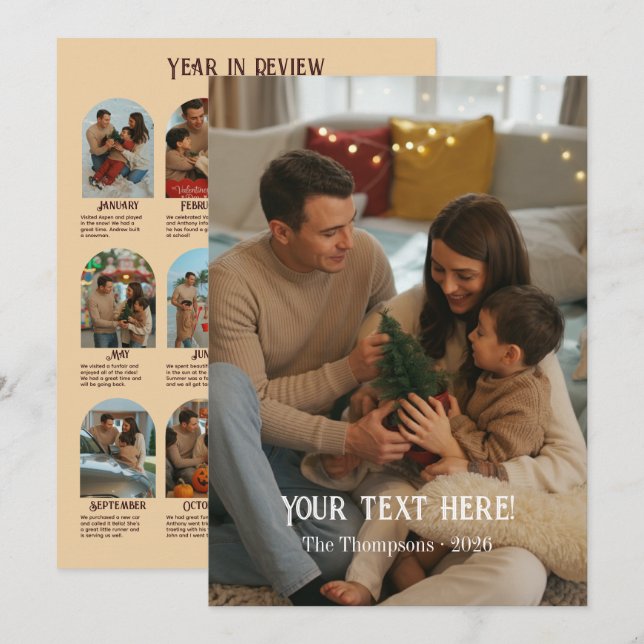 Year in Review 12 Photo Family Holiday Card (Front/Back)