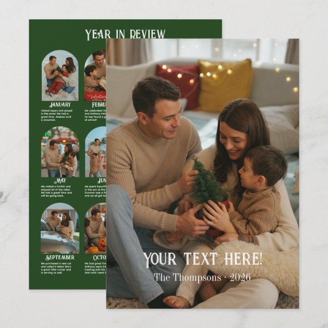 Year in Review 12 Photo Family Holiday Card (Front/Back)