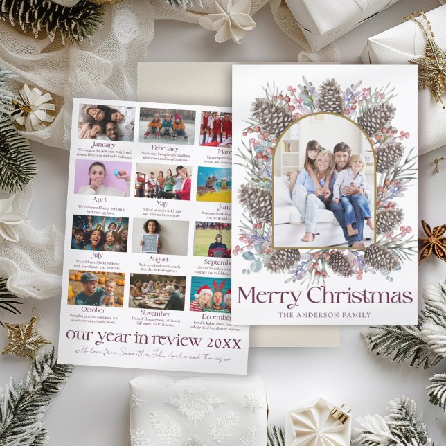 Year In Review 13 Photo & Botancial Christmas Holiday Card (Creator Uploaded)