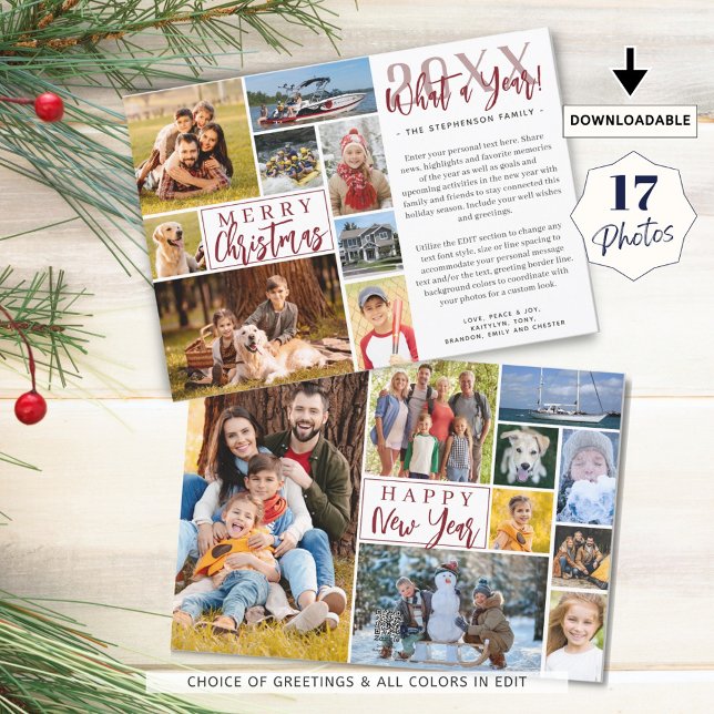 Year in Review 17 Photo Collage Custom Greetings Holiday Card (Creator Uploaded)