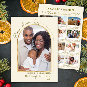 Year in Review and Peace Love Joy Gold Arch Photo Holiday Card