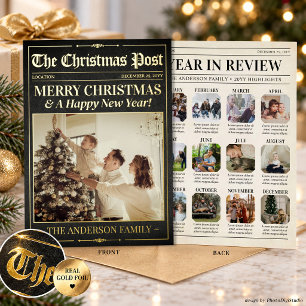 Year in Review Card, Luxury Christmas Newspaper Foil Invitation
