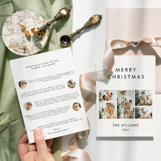 Year In Review Chic Merry Christmas Multi Photo Holiday Card (Creator Uploaded)