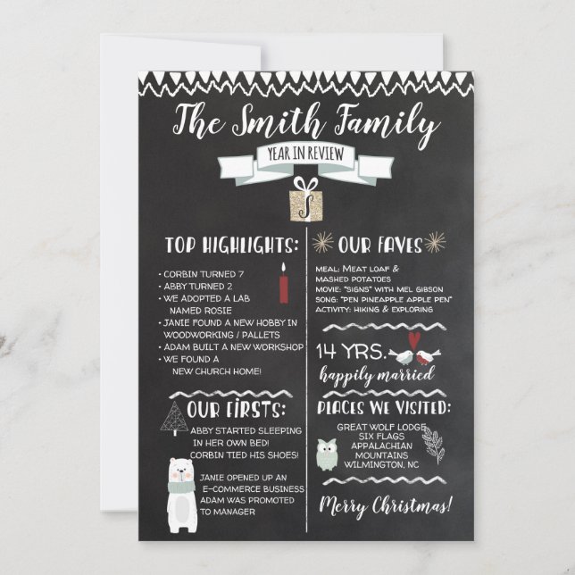Year In Review Christmas Card Chalkboard (Front)