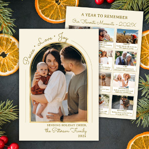 Year in Review Gold Arch Peace Love Joy Photo Holiday Card