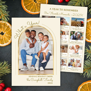 Year in Review Gold Beige Arch Photo Collage Holiday Card