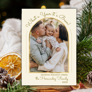 Year in Review Gold Script Arch Photo Collage Holiday Card