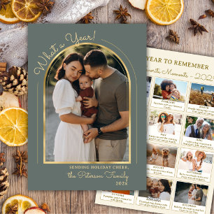 Year in Review Modern Arch Photo Collage Green Holiday Card