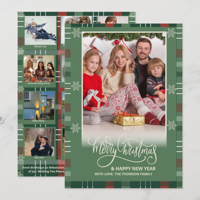 Year in Review Multi Photo Modern Merry Christmas Card (Front/Back)