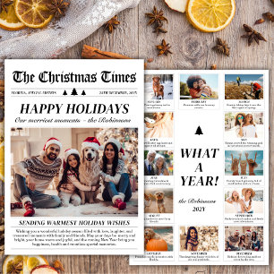 Year in Review Newspaper Family Photo Unique Happy Holiday Card