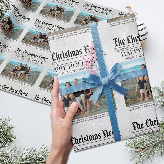 Year In Review Newspaper Personalized Christmas Wrapping Paper (Creator Uploaded)