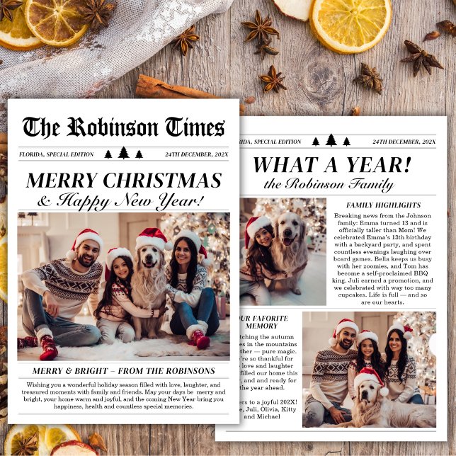 Year in Review Newspaper Unique Christmas Photo Holiday Card (Creator Uploaded)