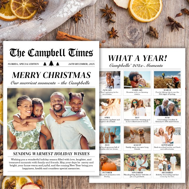 Year in Review Newspaper Unique Christmas Photo  Holiday Card (Creator Uploaded)