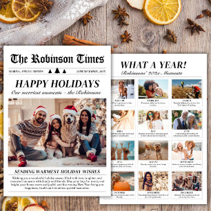 Year in Review Newspaper Unique Family Photo Happy Holiday Card