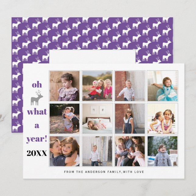 Year in review Oh deer what a year purple photo Holiday Card (Front/Back)