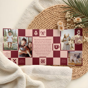 Year in Review Retro Checkered Christmas Photos Tri-Fold Holiday Card