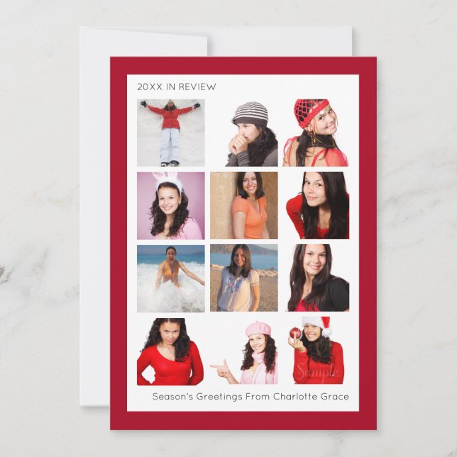 Year In Review Twelve Photo Personalized Christmas Holiday Card (Front)