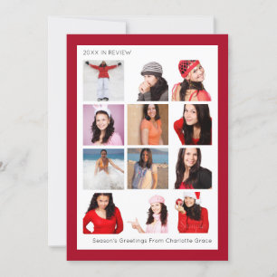 Year In Review Twelve Photo Personalized Christmas Holiday Card