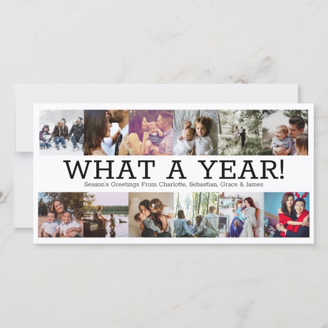 Year In Review Twelve Photo Personalized Christmas Holiday Card (Front)