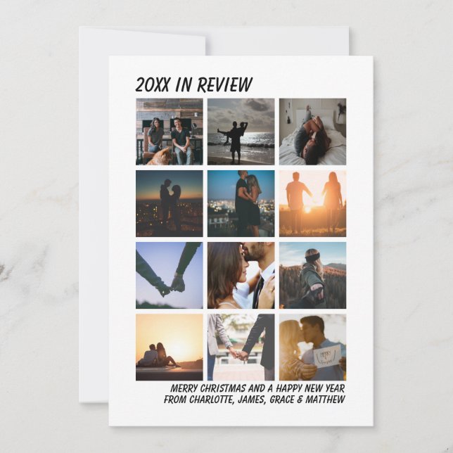 Year In Review Twelve Photo Personalized Christmas Holiday Card (Front)