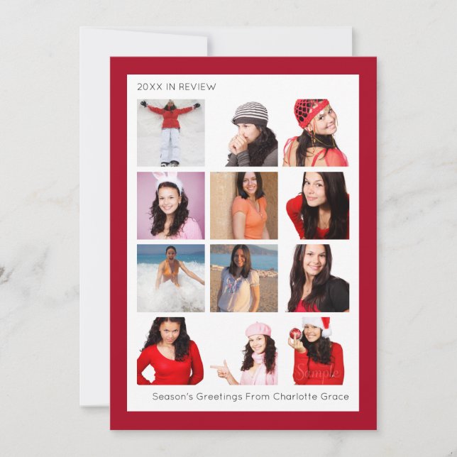 Year In Review Twelve Photo Personalized Christmas Holiday Card (Front)