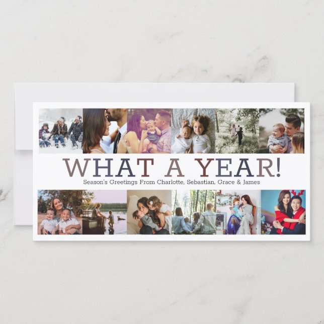 Year In Review Twelve Photo Personalized Christmas Holiday Card (Front)