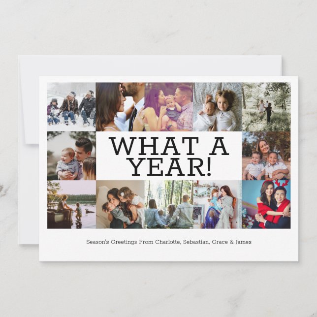 Year In Review Twelve Photo Personalized Christmas Holiday Card (Front)