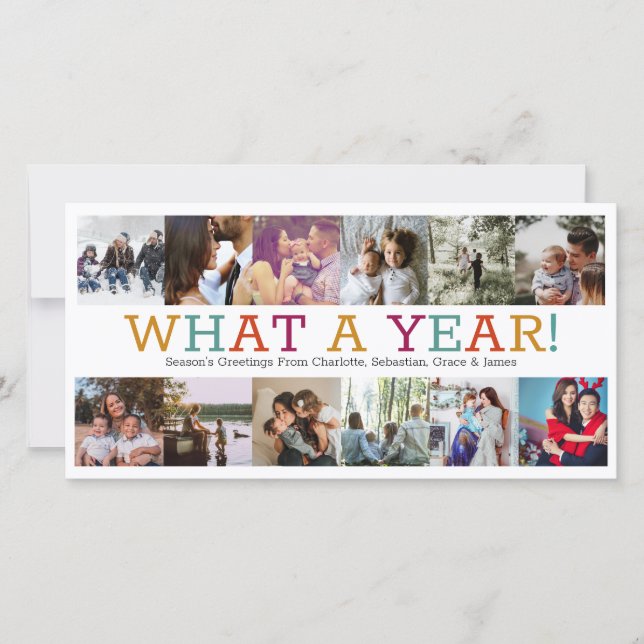 Year In Review Twelve Photo Personalized Christmas Holiday Card (Front)