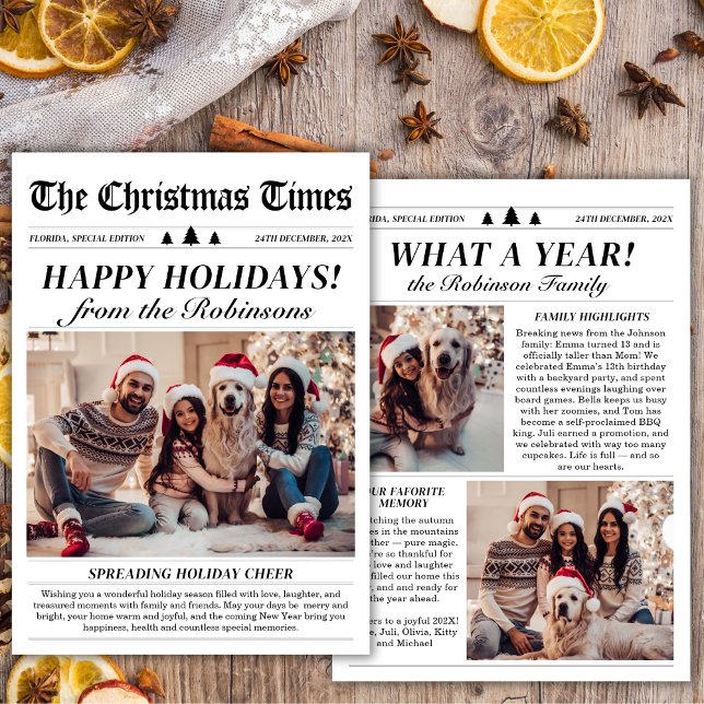 Year in Review Unique Newspaper Christmas Photo Holiday Card (Creator Uploaded)