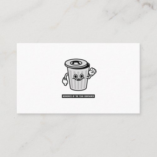 Year memories featuring a funny trash can cartoon business card