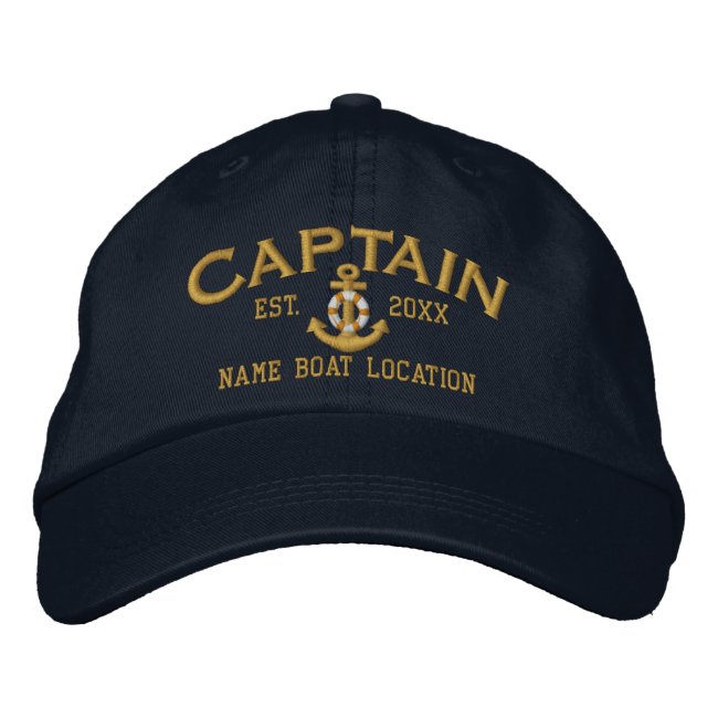 Year Name to Customize Captain LifeSaver Anchor Embroidered Baseball Hat