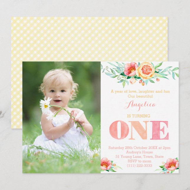 Year of love laughter fun, Girl 1st Birthday Invitation (Front/Back)