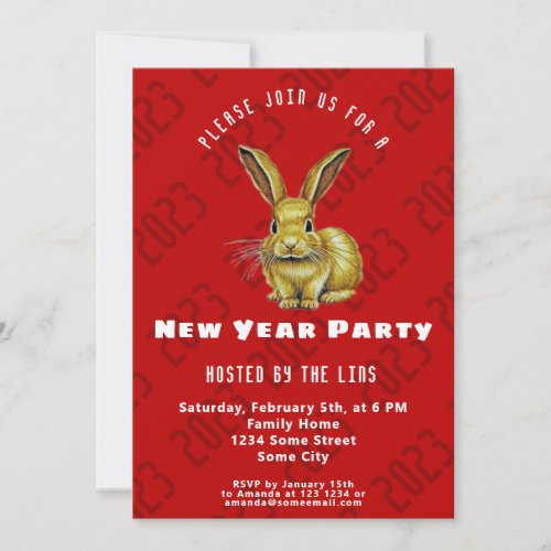 Year of Rabbit Chinese New Year 2023 Red Party Invitation