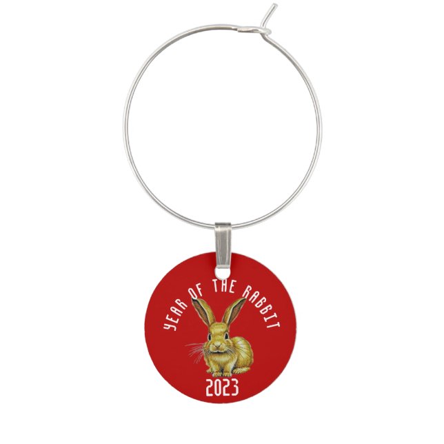 Year of Rabbit Chinese New Year 2023  Wine Charm (Front)