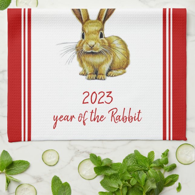 Year of Rabbit Chinese New Year 2023 Zodiac Kitchen Towel (Folded)