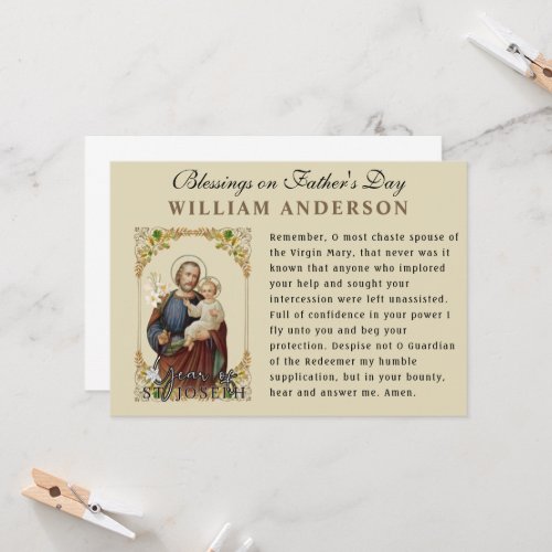 Year of St Joseph Catholic Memorare Prayer Card