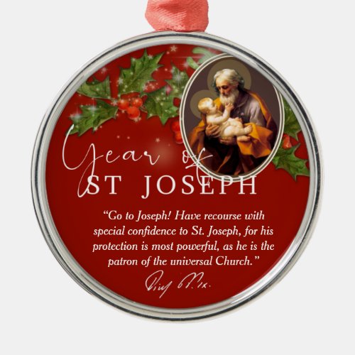 Year of St Joseph Catholic Pope Signature Metal Ornament