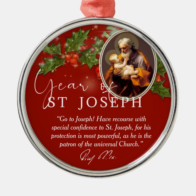 Year of St. Joseph Catholic Pope Signature Metal Ornament (Front)