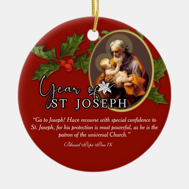 Year of St. Joseph Catholic Religious Prayer Ceramic Ornament (Front)