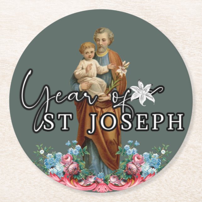 YEAR OF ST. JOSEPH CATHOLIC RELIGIOUS ROUND PAPER COASTER (Front)