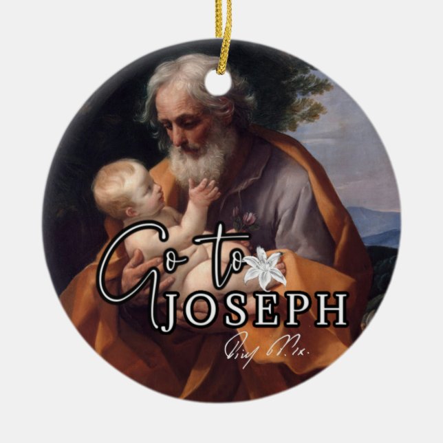 Year of St. Joseph Jesus Religious Pope Signature Ceramic Ornament (Front)