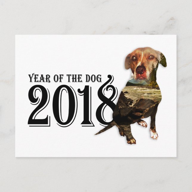 Year of the Dog 2018 Double Exposure Holiday Postcard (Front)