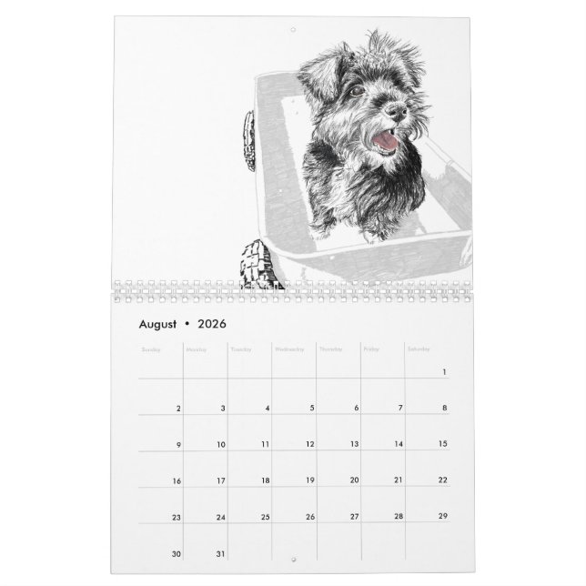 Year of the dog calendar of dog drawings (Aug 2026)