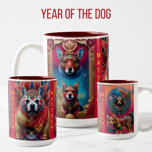 Year of The DOG Chinese Astrology Signs Birthday Two_Tone Coffee Mug