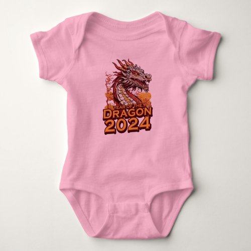 Year of the dragon 2024 baby pink bodysuit Dragon Baby Bodysuit