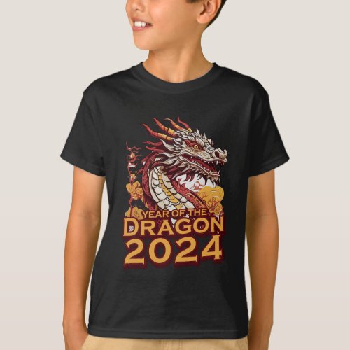 Year of the dragon 2024 boys black Tees Dragon T_Shirt