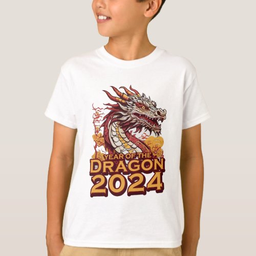 Year of the dragon 2024 Boys white Shirt Dragon T_Shirt