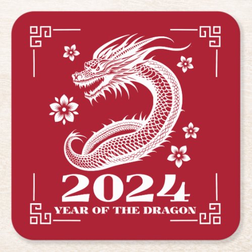 Year of the Dragon 2024 _ Chinese Lunar New Year Square Paper Coaster