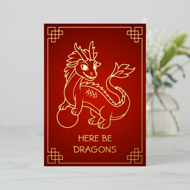 Year of the Dragon 2024 Chinese Zodiac Foil Holiday Card (Standing Front)