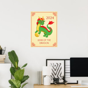 Year of the Dragon 2024 Chinese Zodiac Green Poster